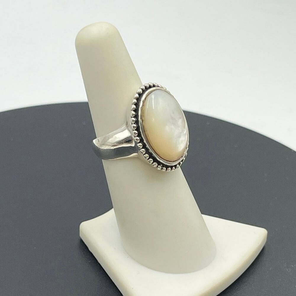 Vintage‎ 925 Sterling Silver Moonstone Chunky Beaded Setting Ring Sz 6.5